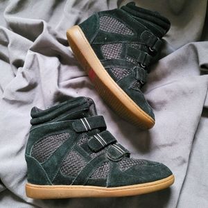 Skechers | Black Tan Suede Leather Sneaker Wedge 9